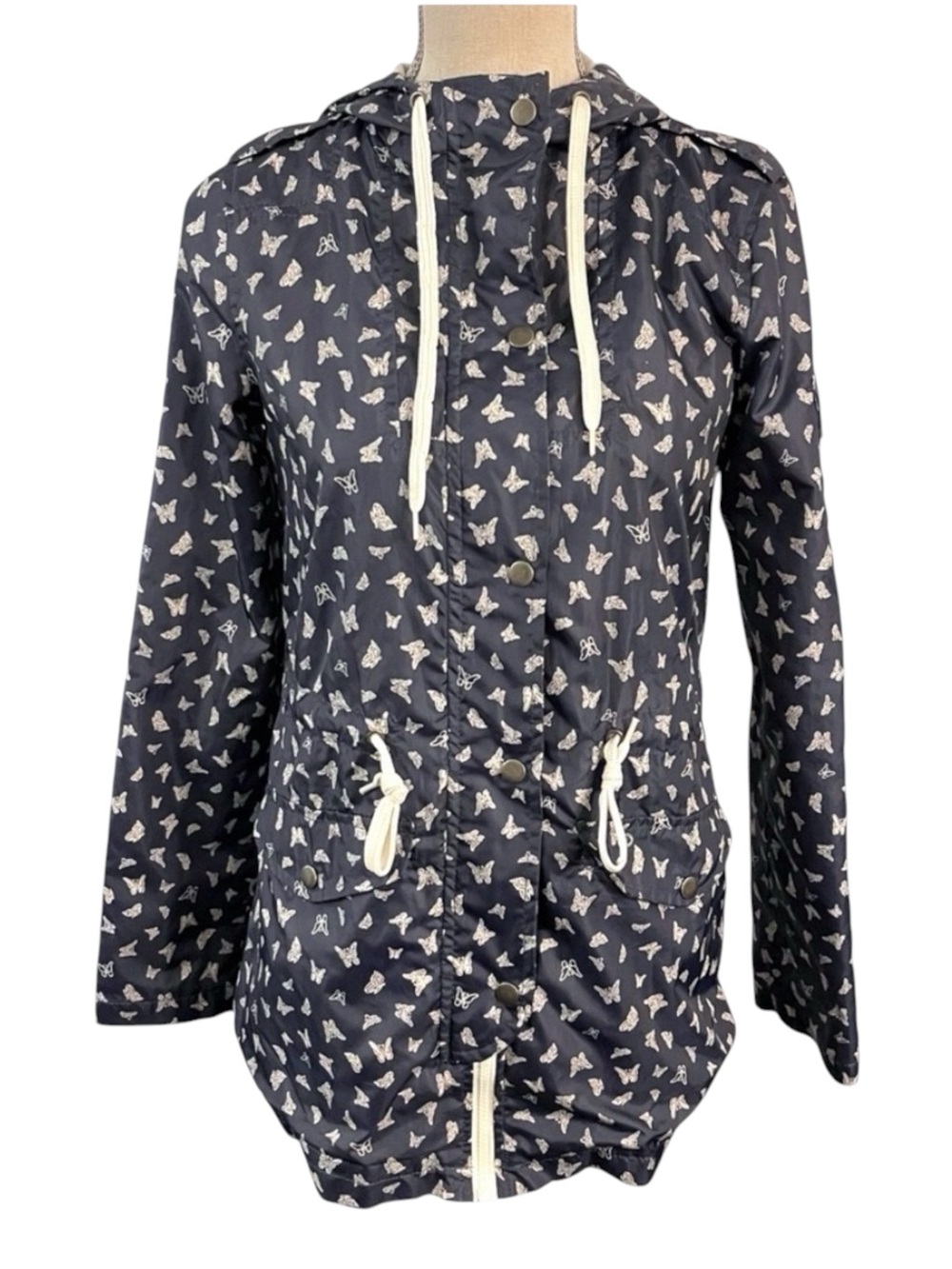 Mossimo Supply Navy/White Butterfly Water Resistant Raincoat (S)